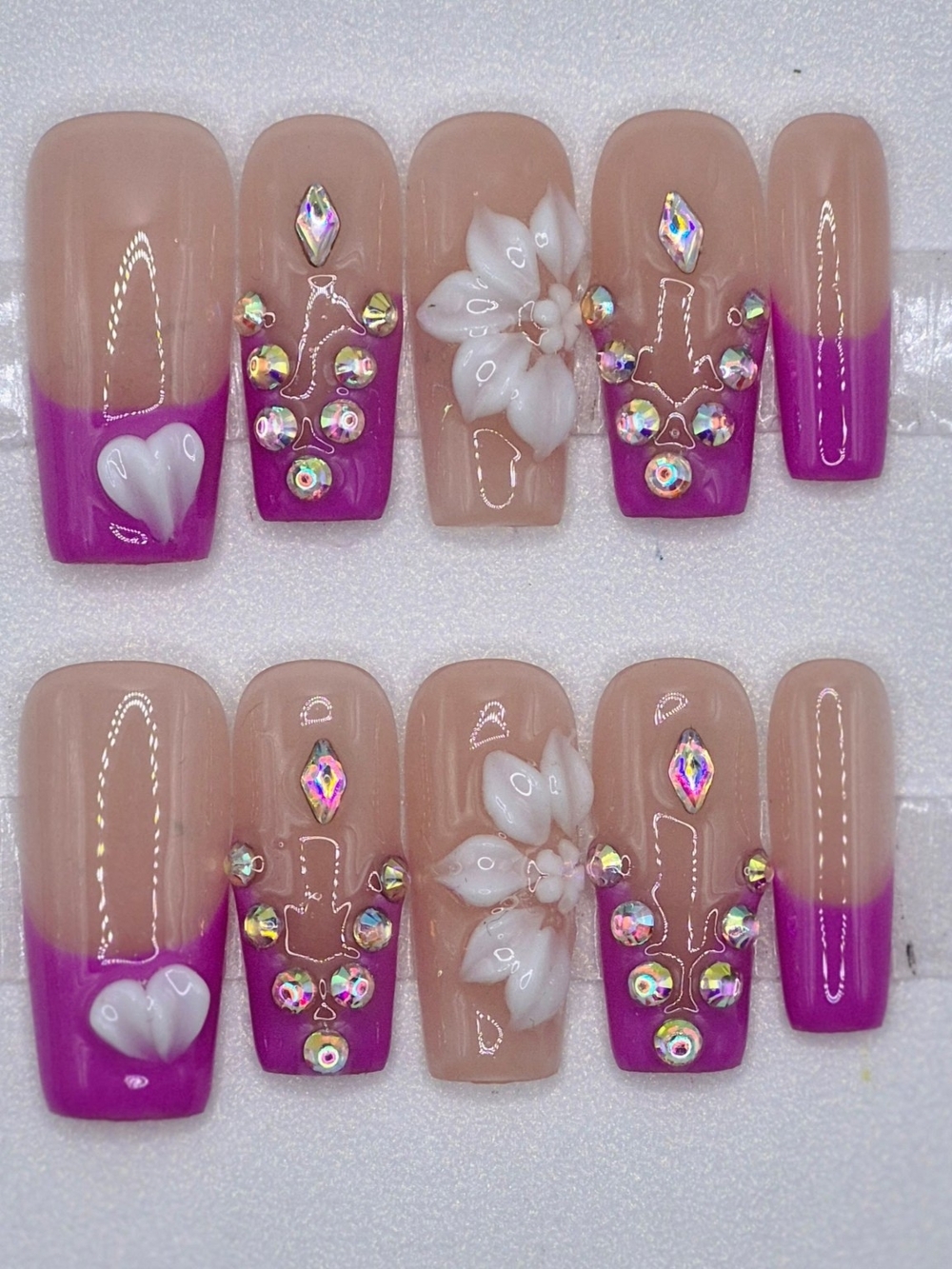 Small Square Press On Nails Amethyst Heartbloom Handmade